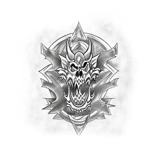 dragon uruboros with skulls cover with black ink  tattoo design idea