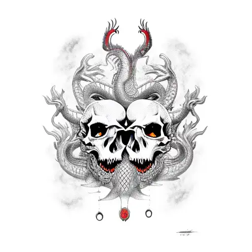 dragon uruboros with skulls cover with black ink  tattoo design idea