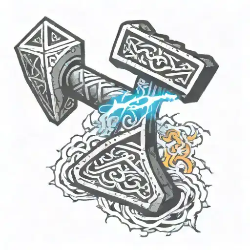 thors hammer with lightning bolt striking tattoo design idea