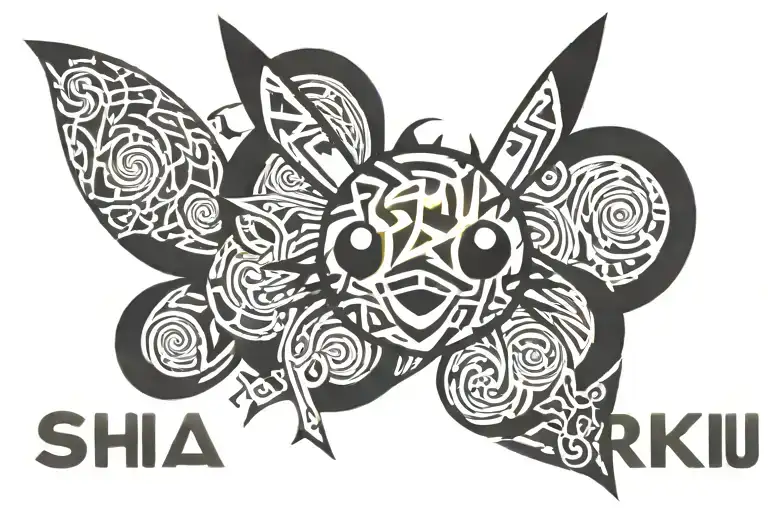 Pikachu with the word "Sherel" camouflaged in the center tattoo design idea