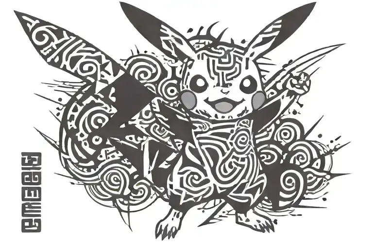Pikachu with the name Sherel camouflaged tattoo design idea