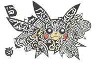Pikachu with the word "Sherel" camouflaged in the center tattoo design idea