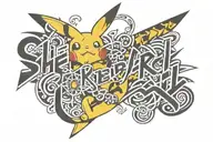 Pikachu with the word "Sherel" camouflaged on the body tattoo design idea