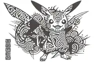 Pikachu with the name Sherel camouflaged tattoo design idea
