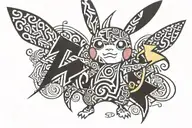 Pikachu with the name Sherel camouflaged tattoo design idea