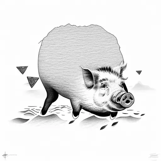 pigs falling from cliff into sea tattoo design idea
