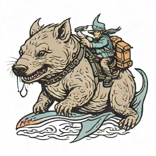 wombat riding shark   tattoo design idea