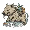 wombat riding shark   tattoo design idea