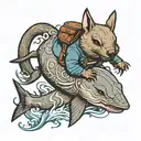 wombat riding shark   tattoo design idea
