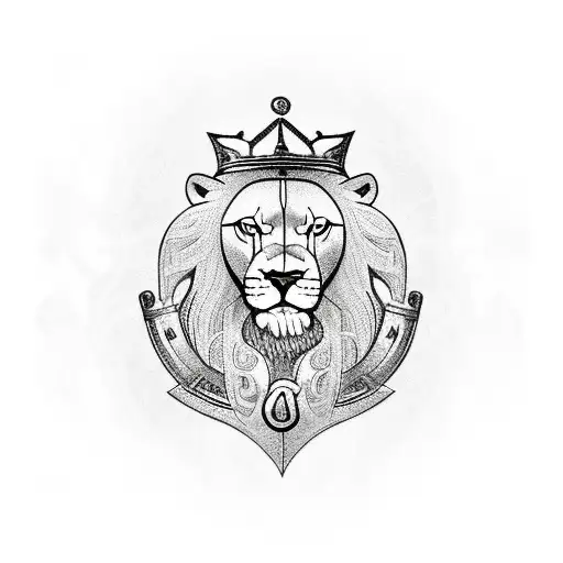 Viking Lion with King Irish crown and magical runes for strength, protection and luck tattoo design idea