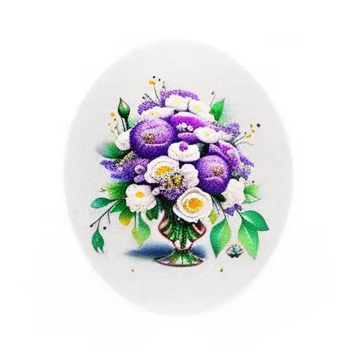flower bouquet with violets, marigolds, and peonies tattoo design idea