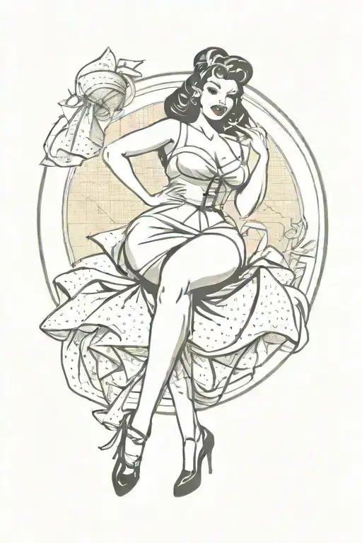 curvy pinup girl tattoo design idea