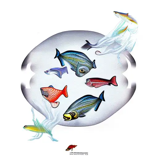 2 fishes One Is dead tattoo design idea