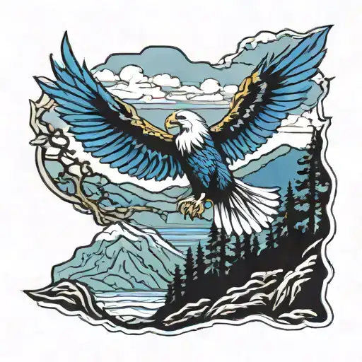 blue ridge mountains with phi eagle 1986 logo  tattoo design idea
