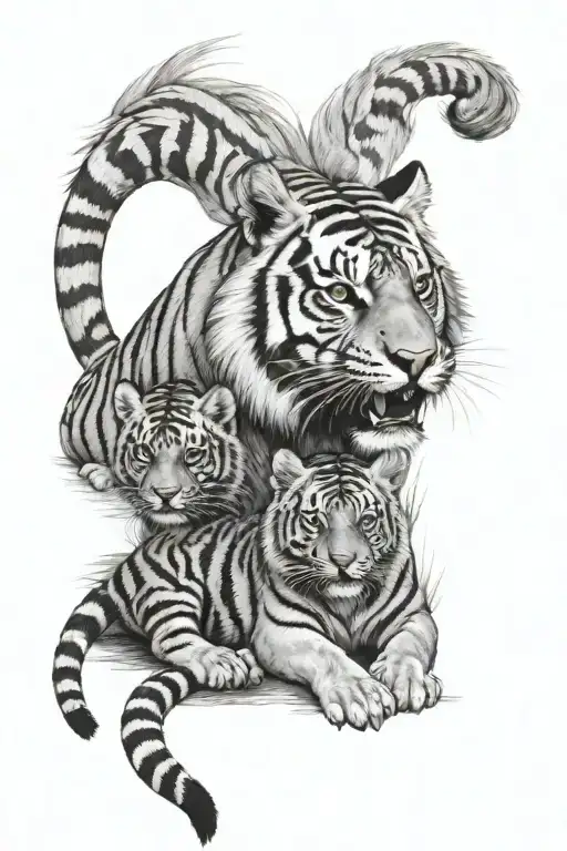 TIGER WITH BABY TIGER tattoo design idea