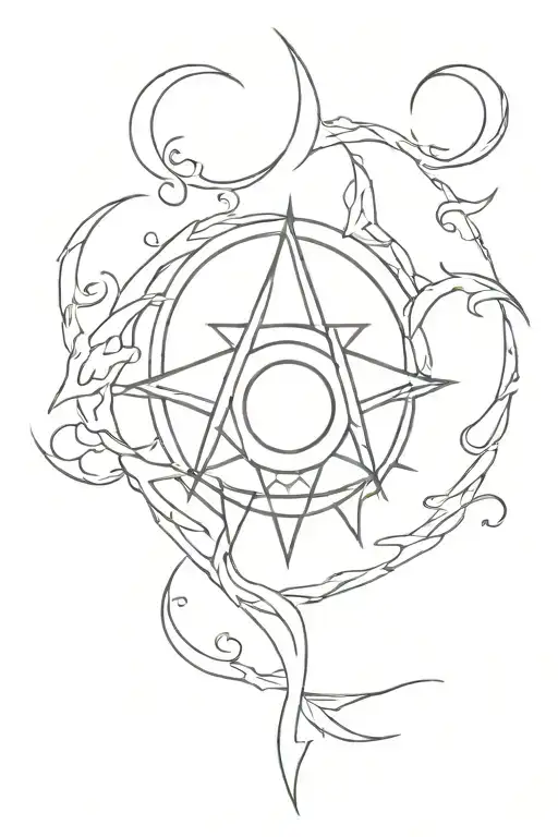 Hekate's battle torch with triple moon symbol tattoo design idea
