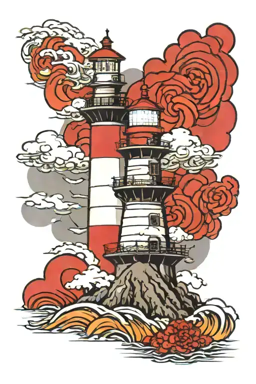 lighthouse with thunderstorm brewing tattoo design idea