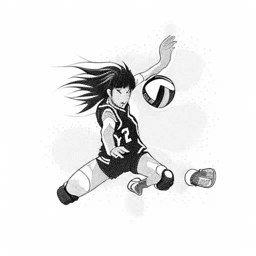 A blackwork tattoo of Hinata Shoyo doing a volleyball serve tattoo design idea
