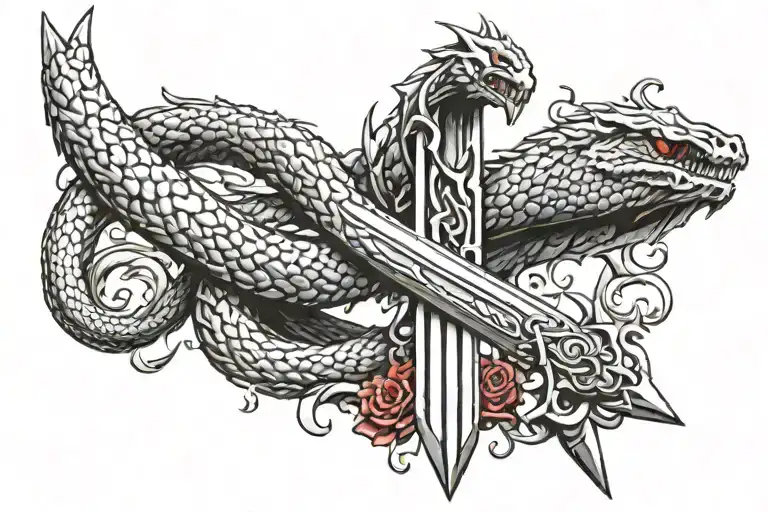 snake swords fire berserk tattoo design idea