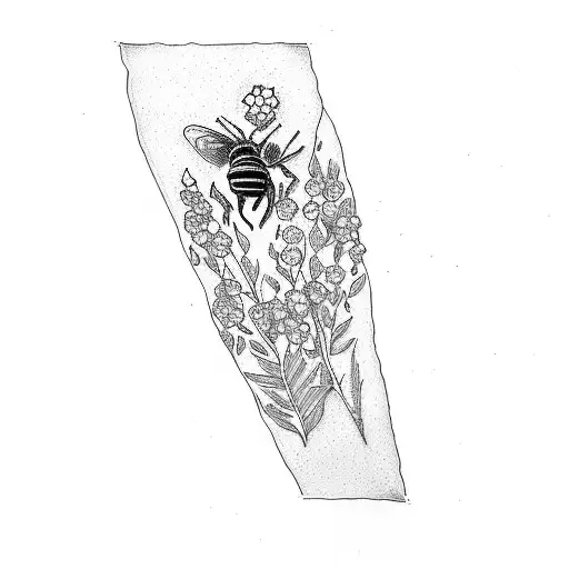 wildflowers and bees tattoo design idea