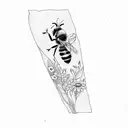 wildflowers and bees tattoo design idea
