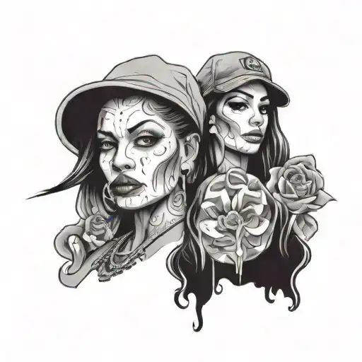 Gangsta women face tattoo design idea