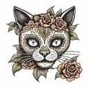 A sugar skull of a cat with flowers  tattoo design idea