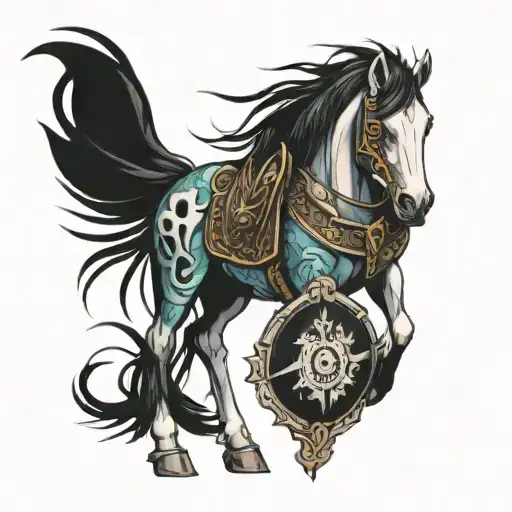 undead horse with armor  tattoo design idea