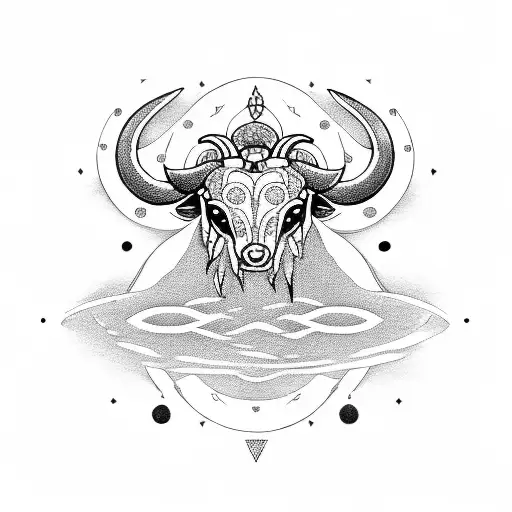 A dotwork tattoo of a Libra and Taurus symbol merging with a gaming console tattoo design idea