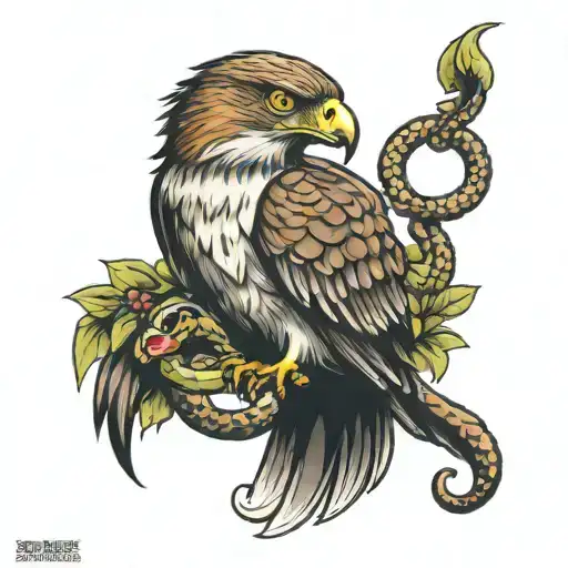 hawk eatting snake  tattoo design idea