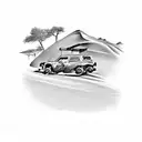 Dakar rally car racing through the sand dunes of AlUla dessert tattoo design idea
