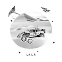 Dakar rally car racing through the sand dunes of AlUla dessert tattoo design idea
