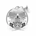 Dakar rally car racing through the sand dunes of AlUla dessert tattoo design idea