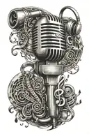 microphone surrounded by musical notes tattoo design idea