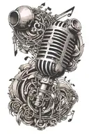 microphone surrounded by musical notes tattoo design idea