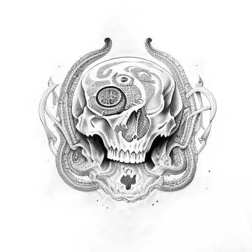 broken Skull with snakes tattoo design idea