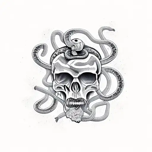 broken Skull with snakes tattoo design idea