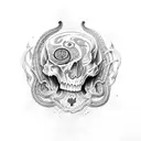 broken Skull with snakes tattoo design idea