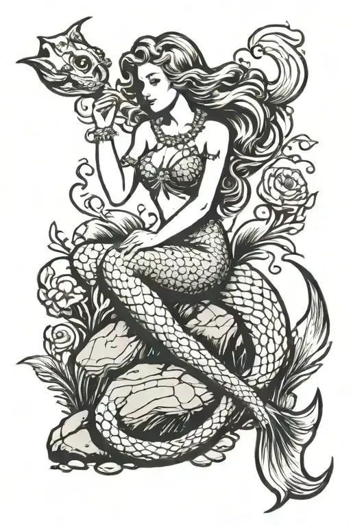 Mermaid sitting on a rock  tattoo design idea
