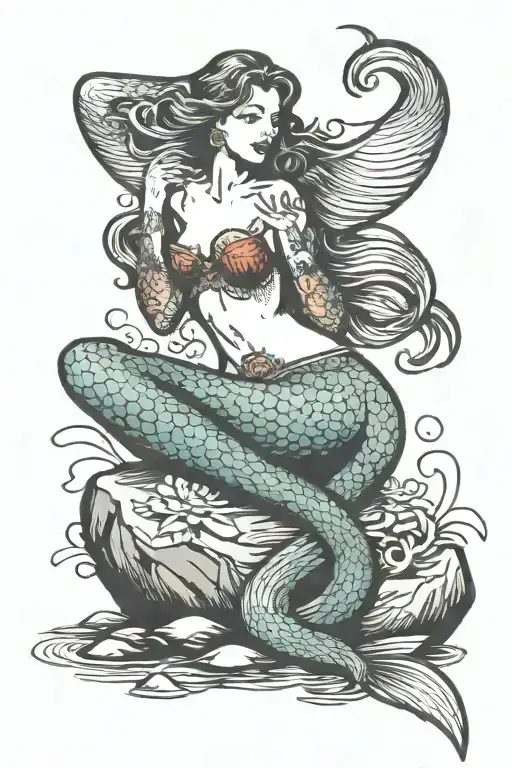 Mermaid sitting on a rock  tattoo design idea