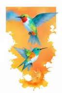 Humming birds flying with the sun in the back ground tattoo design idea