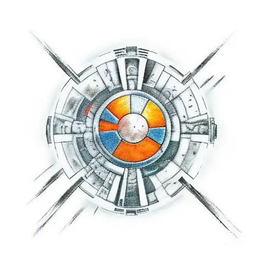 a full sleeve with star wars, warhammer 40k, dr who, wheel of time, dune, star trek, pokemon, halo, mass effect tattoo design idea