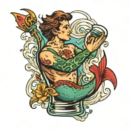 merman in a bottle tattoo design idea