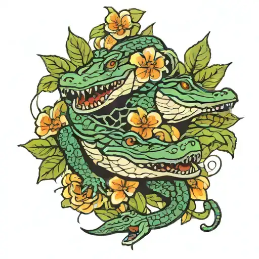 alligators and orange blossom tattoo design idea