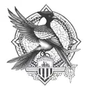 Create a geometric design incorporating a magpie and the St James Park stadium tattoo design idea