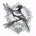 Create a geometric design incorporating a magpie and the St James Park stadium tattoo design idea