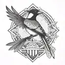 Create a geometric design incorporating a magpie and the St James Park stadium tattoo design idea