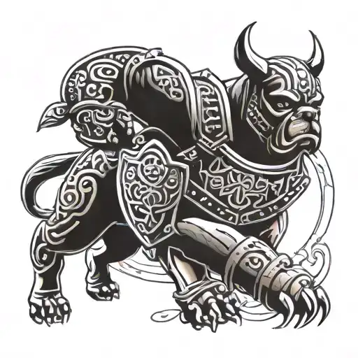 Hungarian ancestry Viking Pagan bulldog steel armor wooden shield tattoo design idea