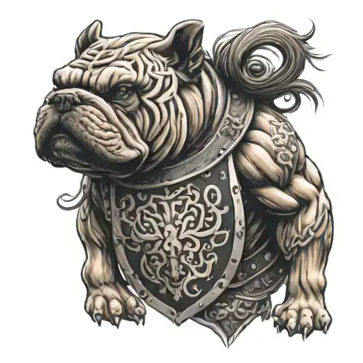 Hungarian ancestry Viking Pagan bulldog steel armor wooden shield tattoo design idea