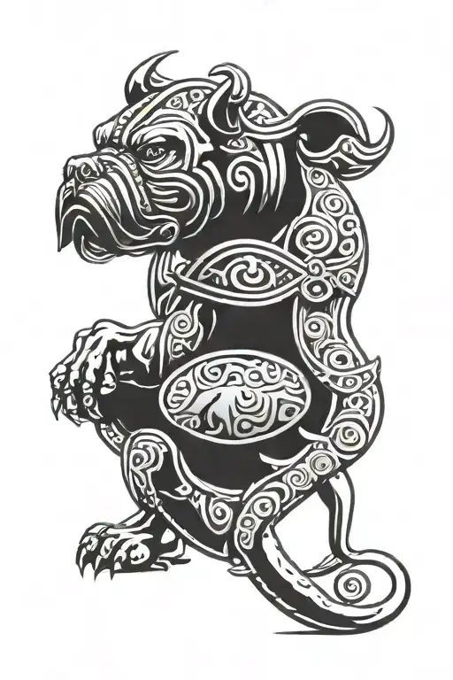 Hungarian ancestry Viking Pagan bulldog steel armor wooden shield tattoo design idea